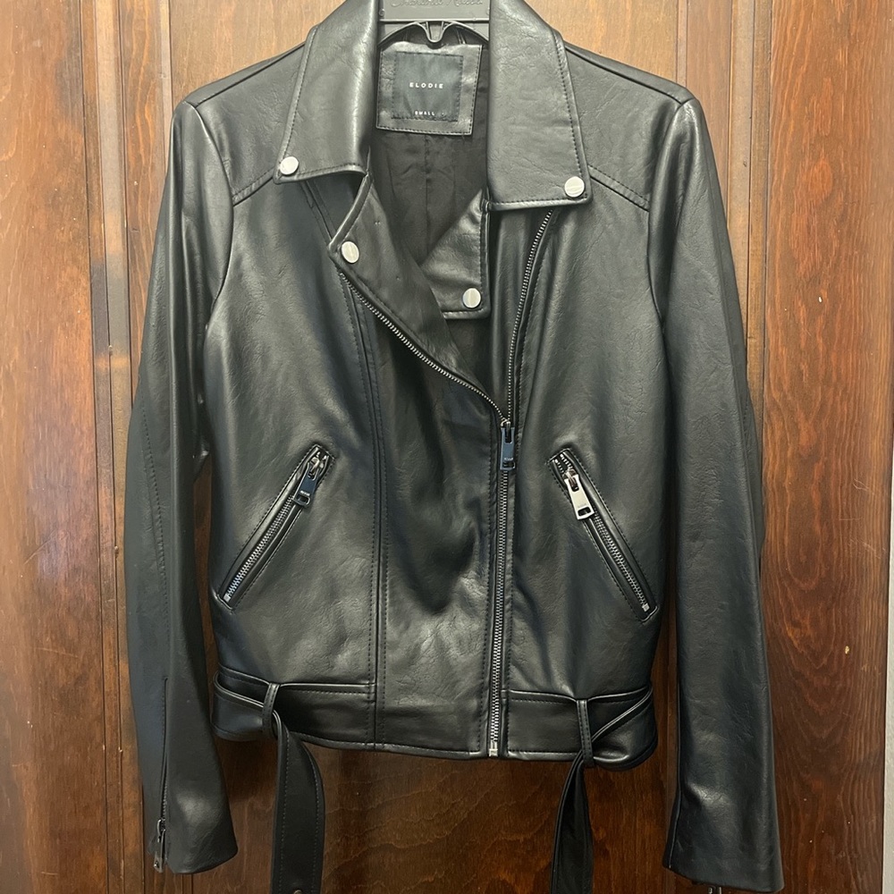 Faux leather motorcycle jacket